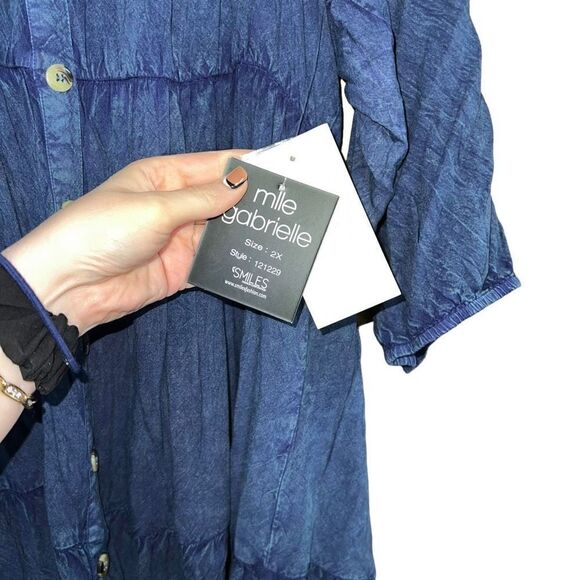 NWT MLLE GABRIELLE Hand Dyed Off The Shoulder Faux Denim Dress Size 2X - Picture 5 of 7